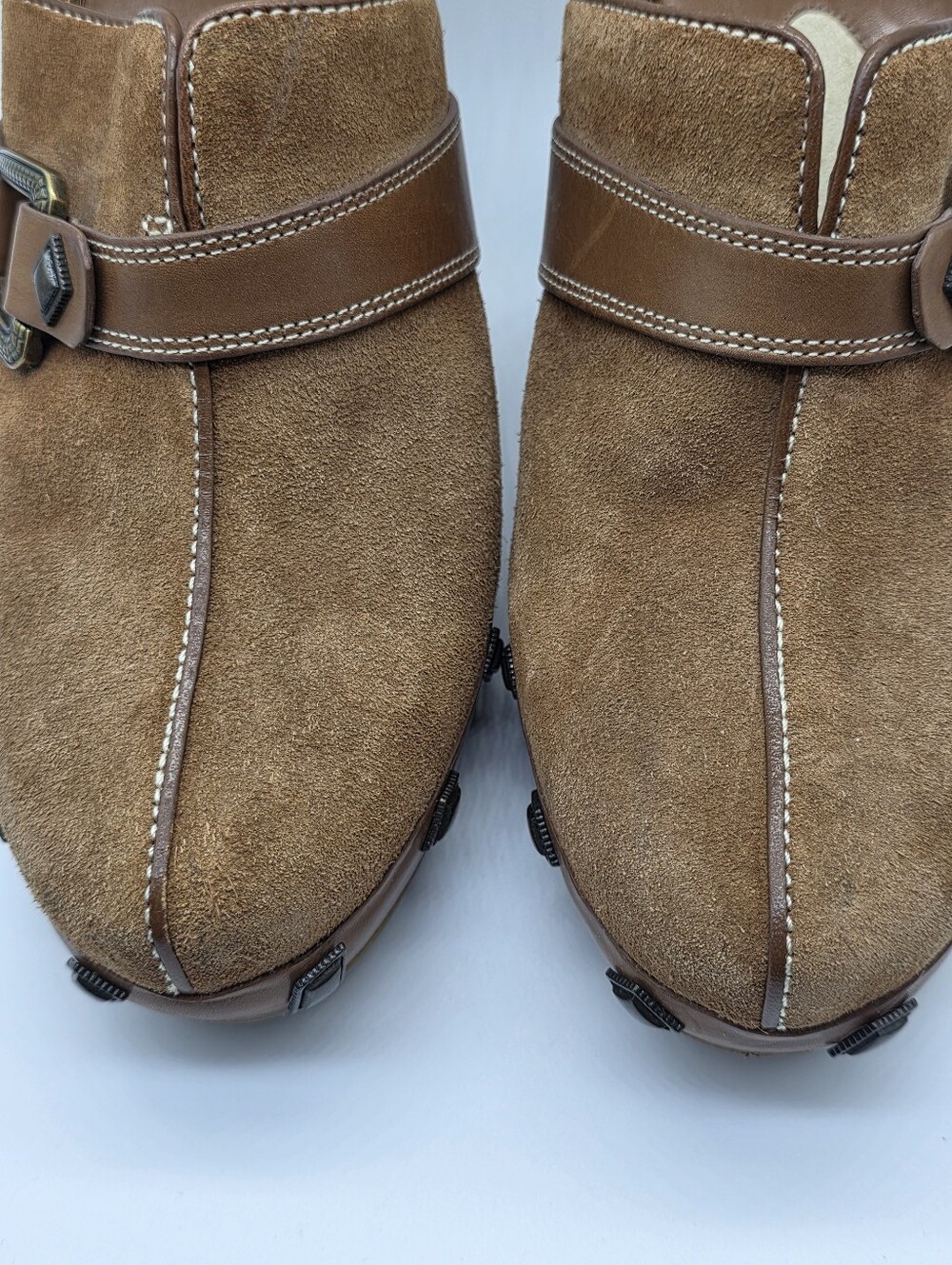 VTG Cole Haan Suede Studded Clog Mules 7.5 B 70s Westerncore Boho - Picture 12 of 16